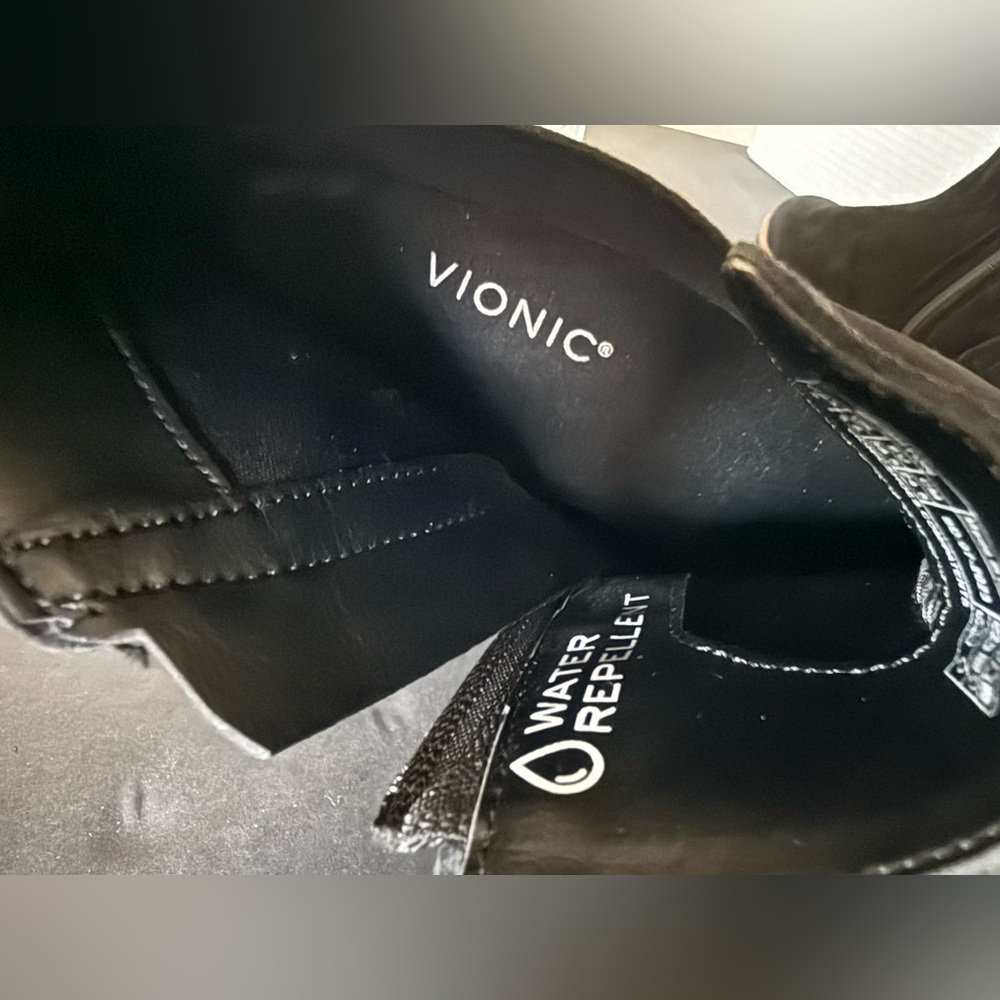 $175 VIONIC Black Suede BRIGHTON Water Repellent Zip Comfort Ankle Rain Boot 8 - Picture 8 of 10